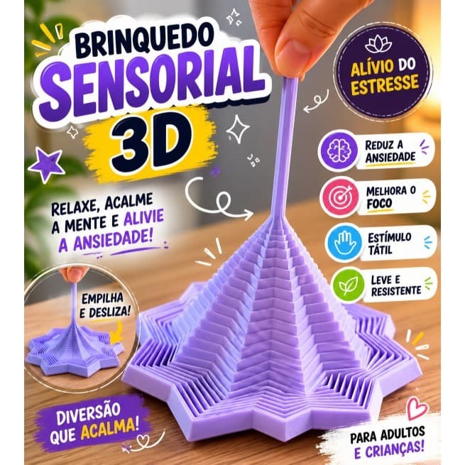 Brinquedo Sensorial 3D Estrela Retrátil 17 cm | Fidget Toy Anti Ansiedade e Estresse
