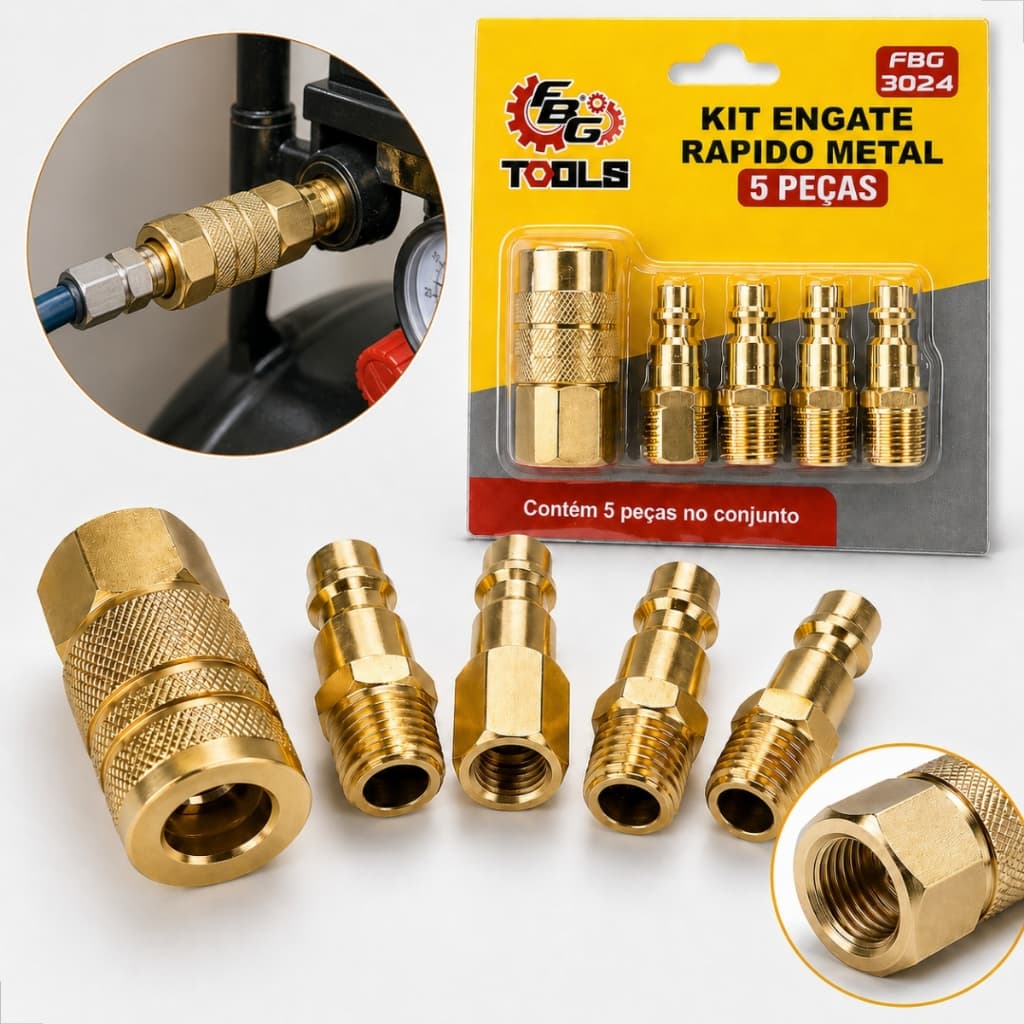 Kit Conjunto De Engates Rápido Metal 5 Peças Uso Versátil Engate Pino Mangueira Jardim Pressão