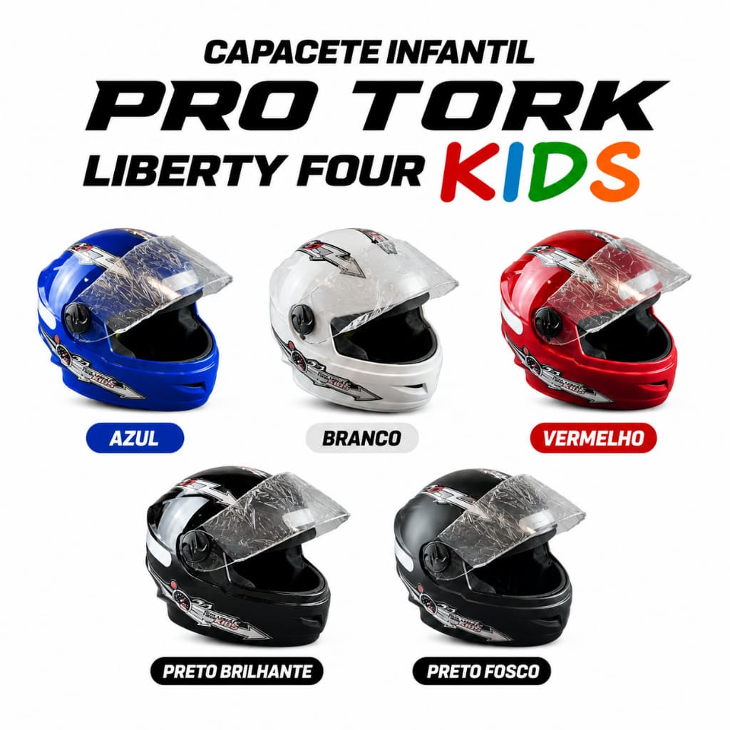 Capacete Infantil Pro Tork Liberty Four Kids Com Viseira transparente | Certificado INMETRO