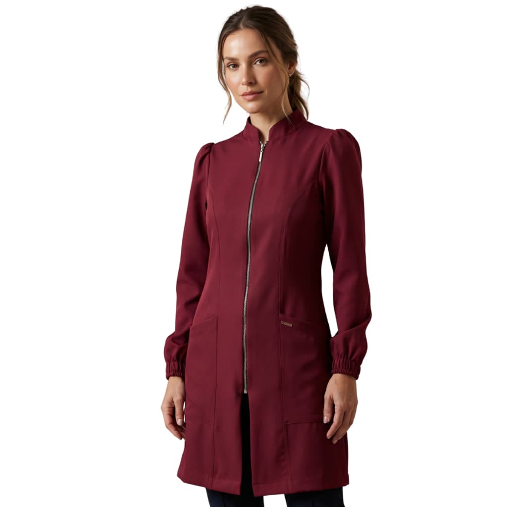 Jaleco Feminino Bordo Manga Princesa Gola Padre Gabardine Premium Jaleco Art