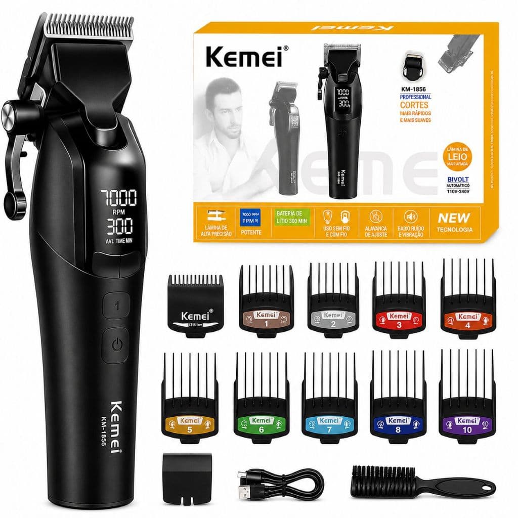 Máquina De Cortar Cabelo Profissional Kemei KM-1858 Original 9.000 RPM - Bivolt