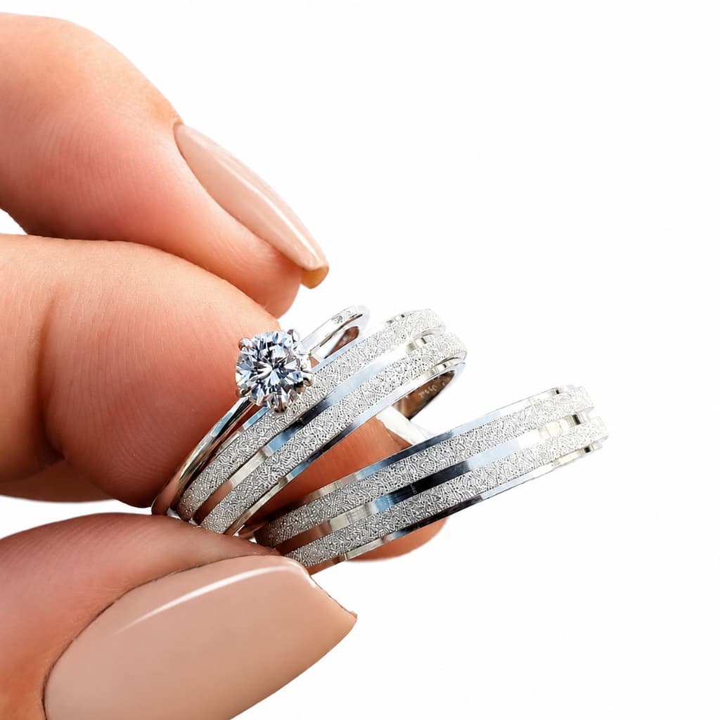 Par de Alianças Fosca Diamantada Antialérgica 4mm com Anel Solitário e Caixinha Formato de Coração
