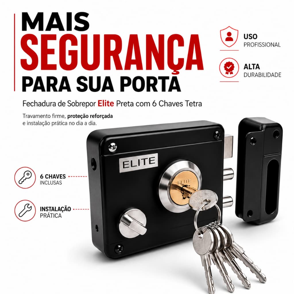 Fechadura Elite Preta com 6 Chaves Tetra