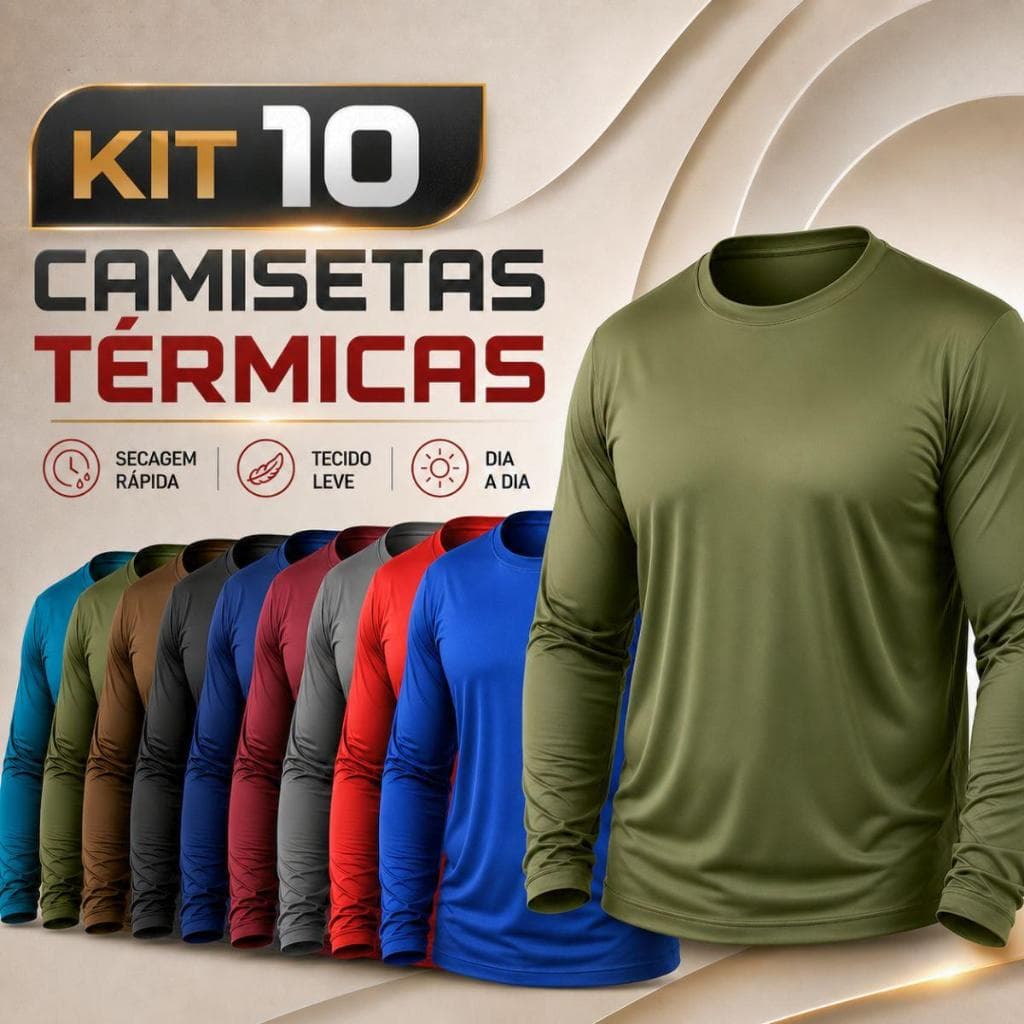 Kit 10 Camisas Proteção UV Masculina Unissex Manga Longa Cores Sortidas P ao G3