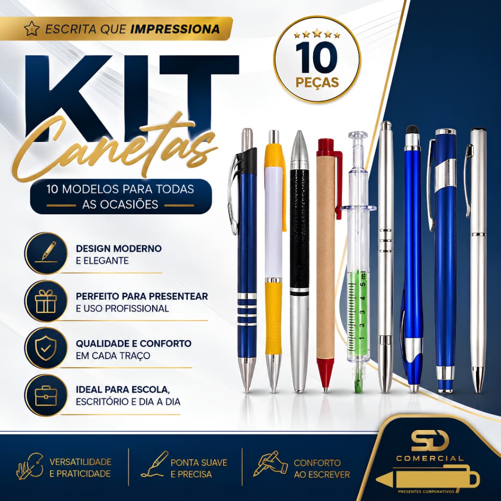 KIT Completos de Canetas Modelos Modernos Alta Qualidade  Prontas para Uso
