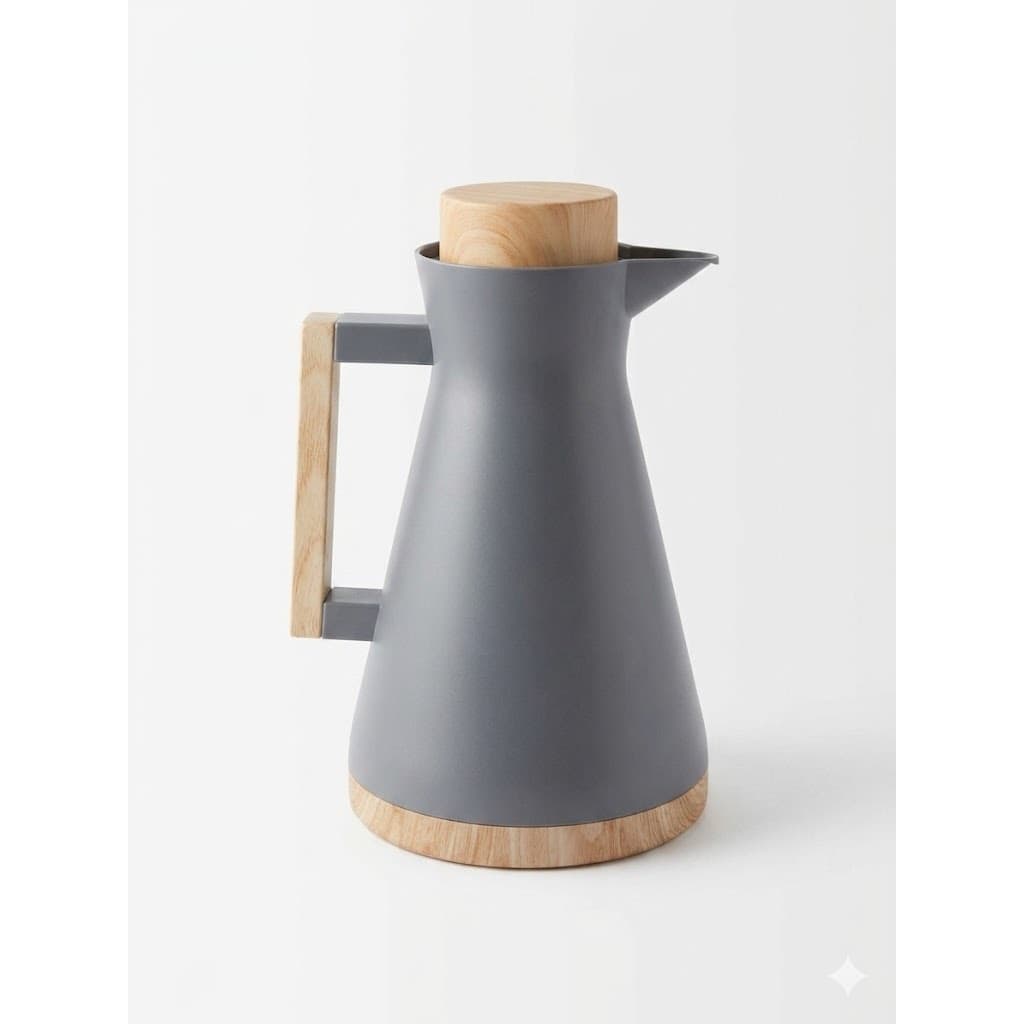 Garrafa Térmica 1L Premium Café Chá Tampa Vedada Bico Dosador Cinza Madeira