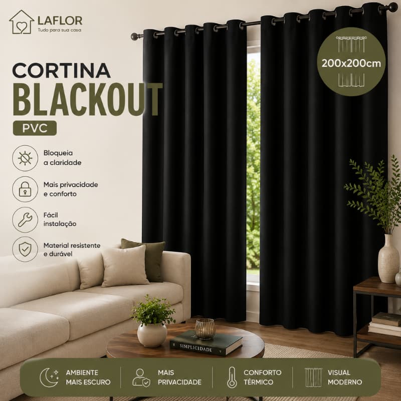 Cortina Blackout Para Quarto Sala Escritório PVC Corta 100% Luz Com Alças 2 Altura X 2 Largura