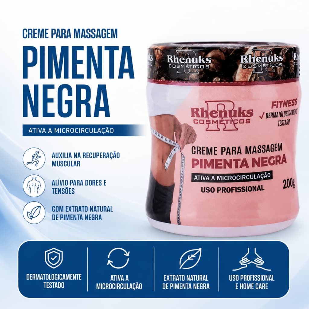 Gel Redutor de Medidas Creme Massageador Para Emagrecer 200g Pimenta Negra ENVIO RAPIDO