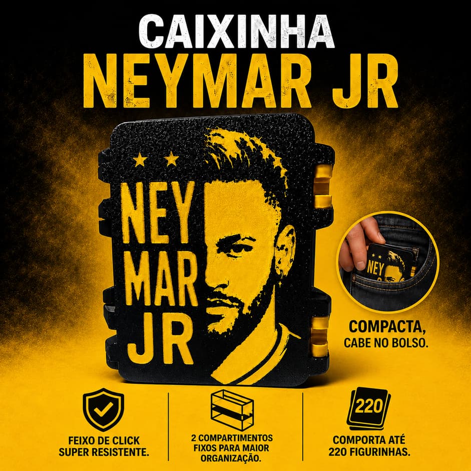 Caixa de Figurinhas da Copa Personalizada Neymar Jr | Porta Cards Compacto para 220 Figurinhas