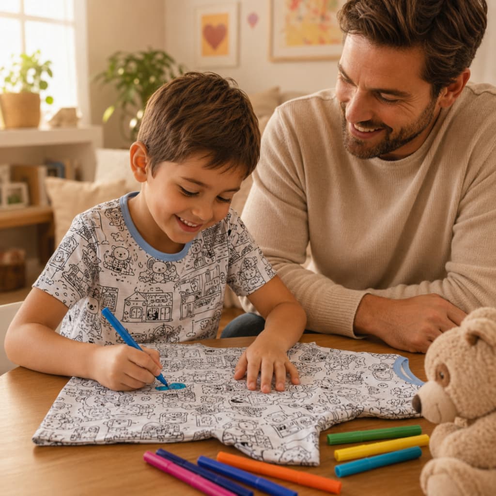 Conjunto Pijama Infantil Para Colorir com 6 Canetinhas para Dormir e Brincar