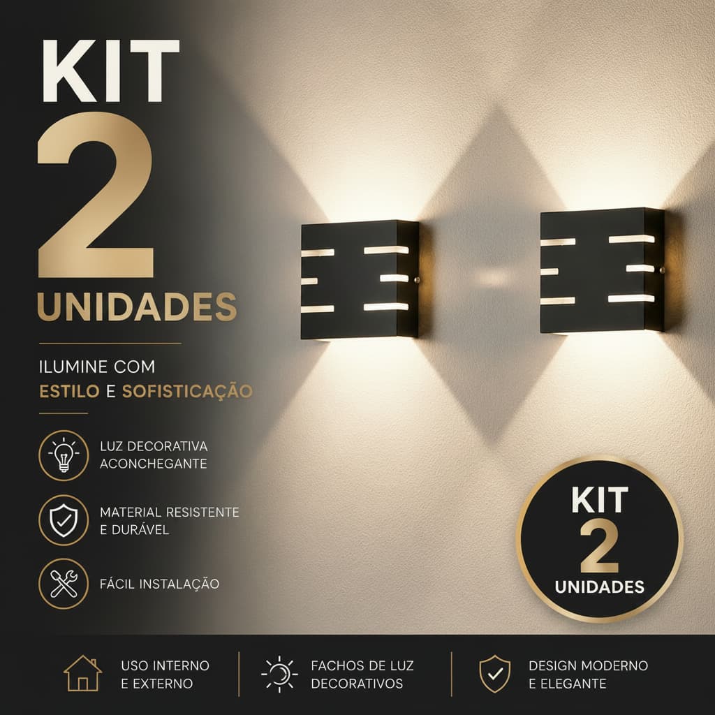 Kit 2 Arandela De Parede Luminária Slim 6 Frisos Decoração Muro Interna Externa Lâmpada Led