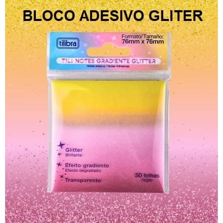 Bloco Adesivo Tili Notes 76x76mm 50 Folhas Transparente com Glitter - post it