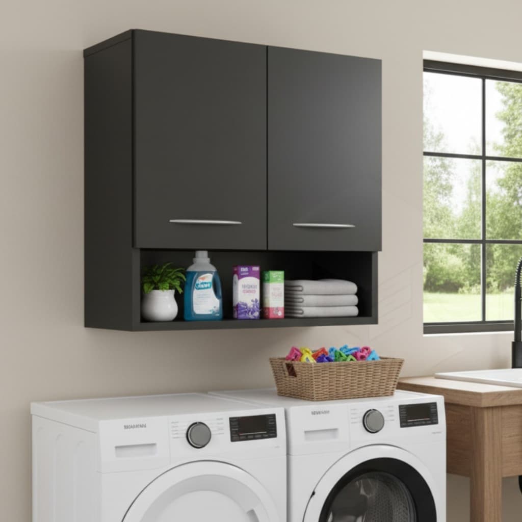 Armário Aéreo Branco Ou Preto Multiuso 2 Portas  Cozinha Lavanderia Banheiro Suspenso Parede Lavabo