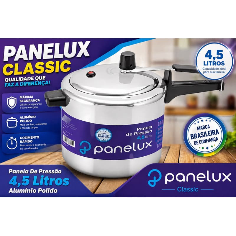 Panela De Pressão 4,5 Litros Alumínio Polido Panelux Classic