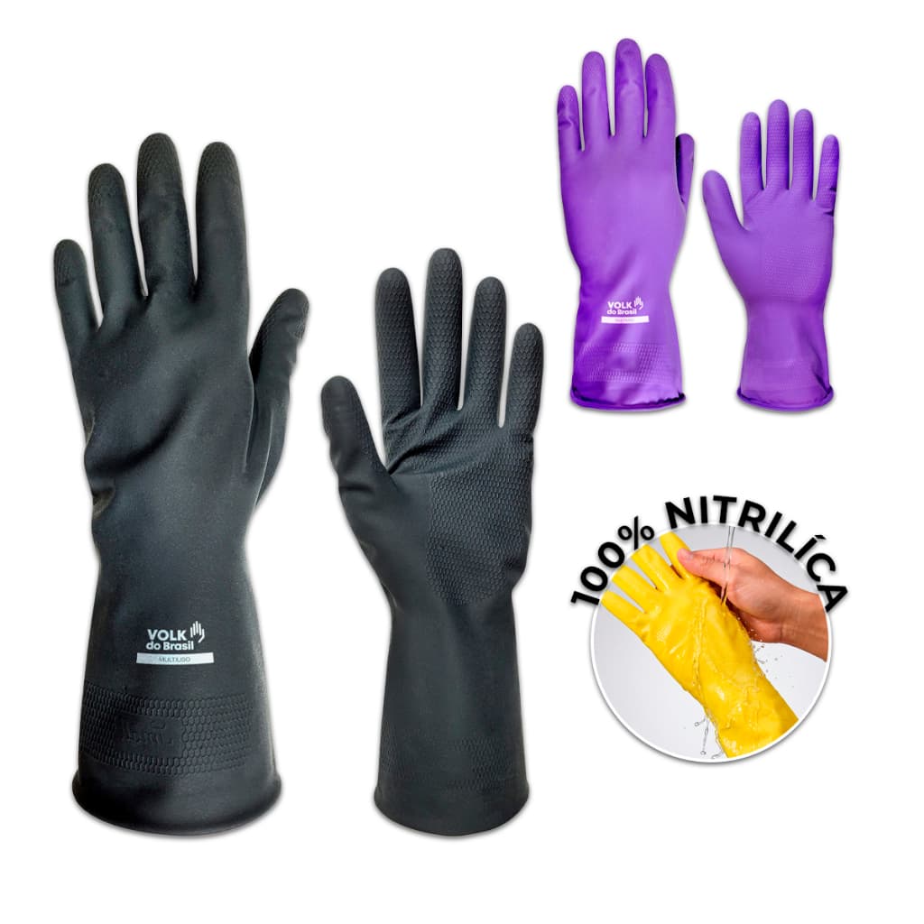 Luva Nitrílica Verde Com Forro Louça Cozinha Limpeza Produto Químico Antialergica / Volk Ca 16313
