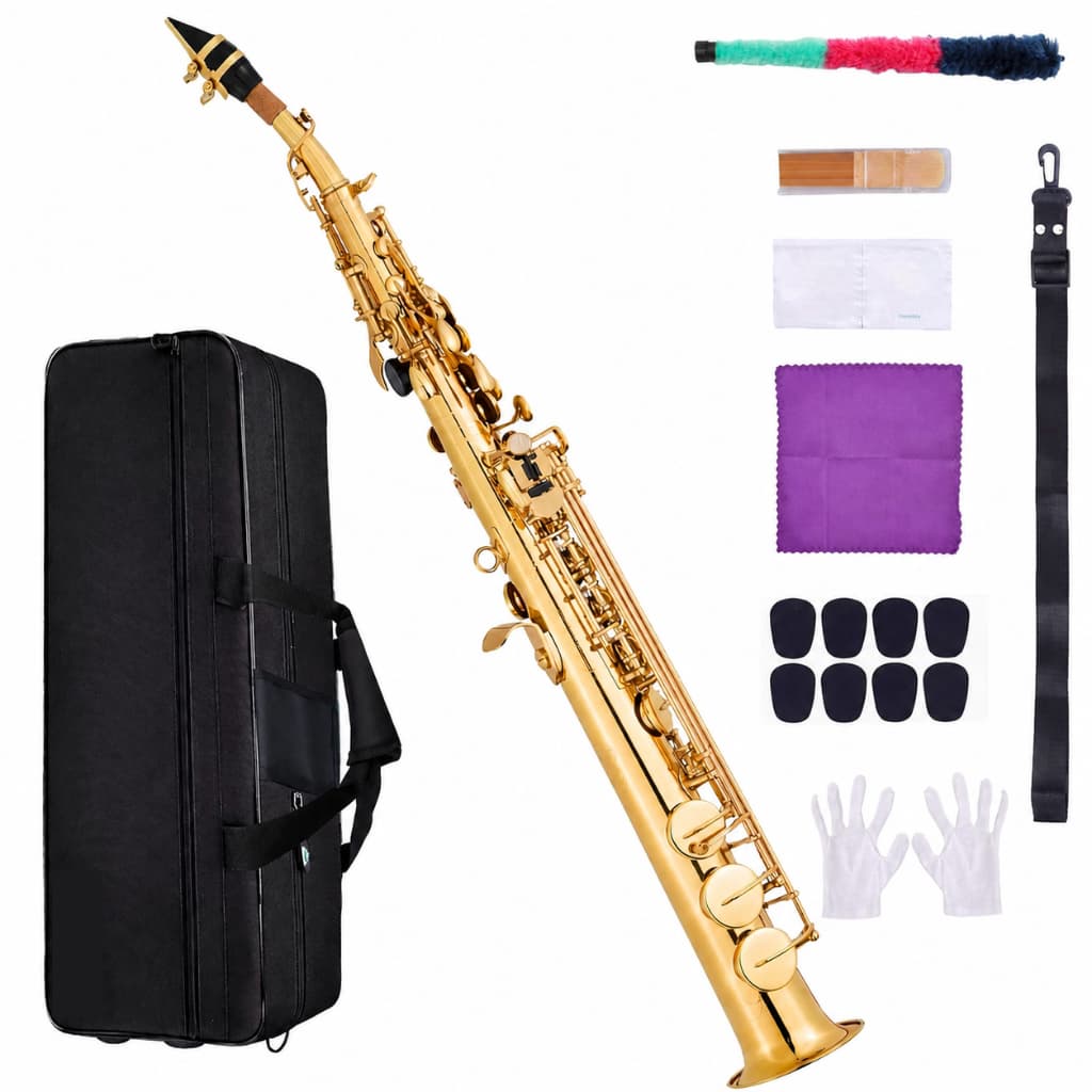 Saxofone soprano em Si bemol, reto, laqueado em dourado, instrumento para iniciantes, estudantes e músicos de nível inte