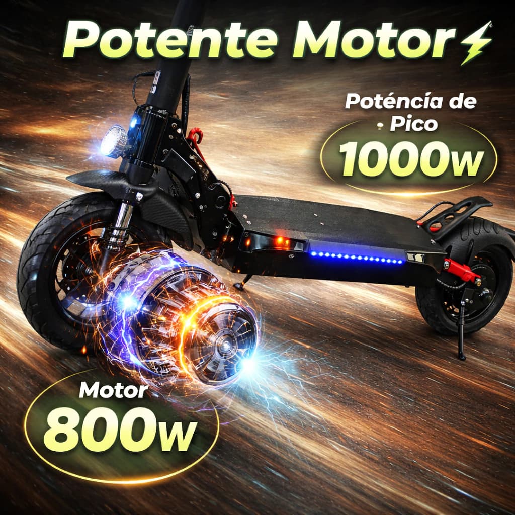 Patinete Elétrico T10 800W Pico 1000W 40km/h Bateria 48V 10Ah Pneu 10” Off-Road LCD Scooter Dobrável Adulto