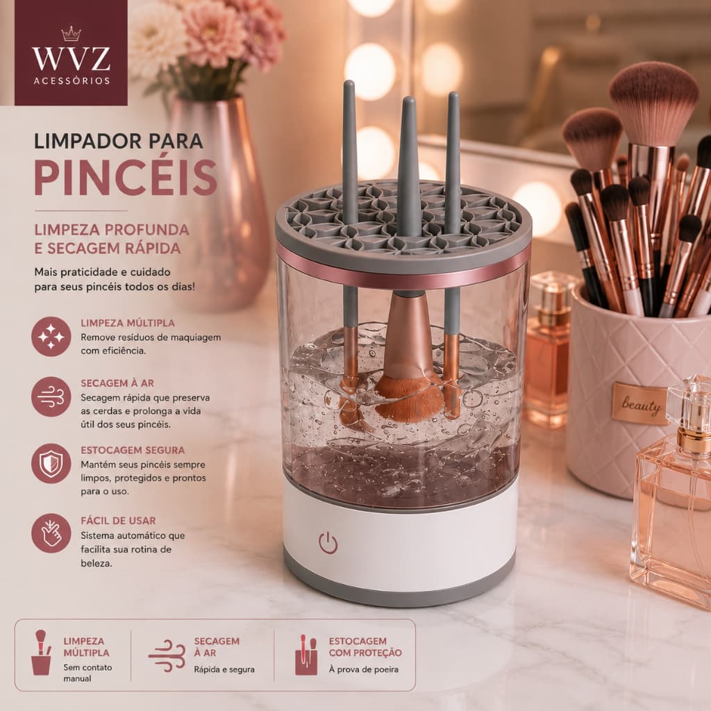 Limpador Elétrico Para Pincéis Maquiagem Automático Secagem Ar USB 5V Branco 💄✨