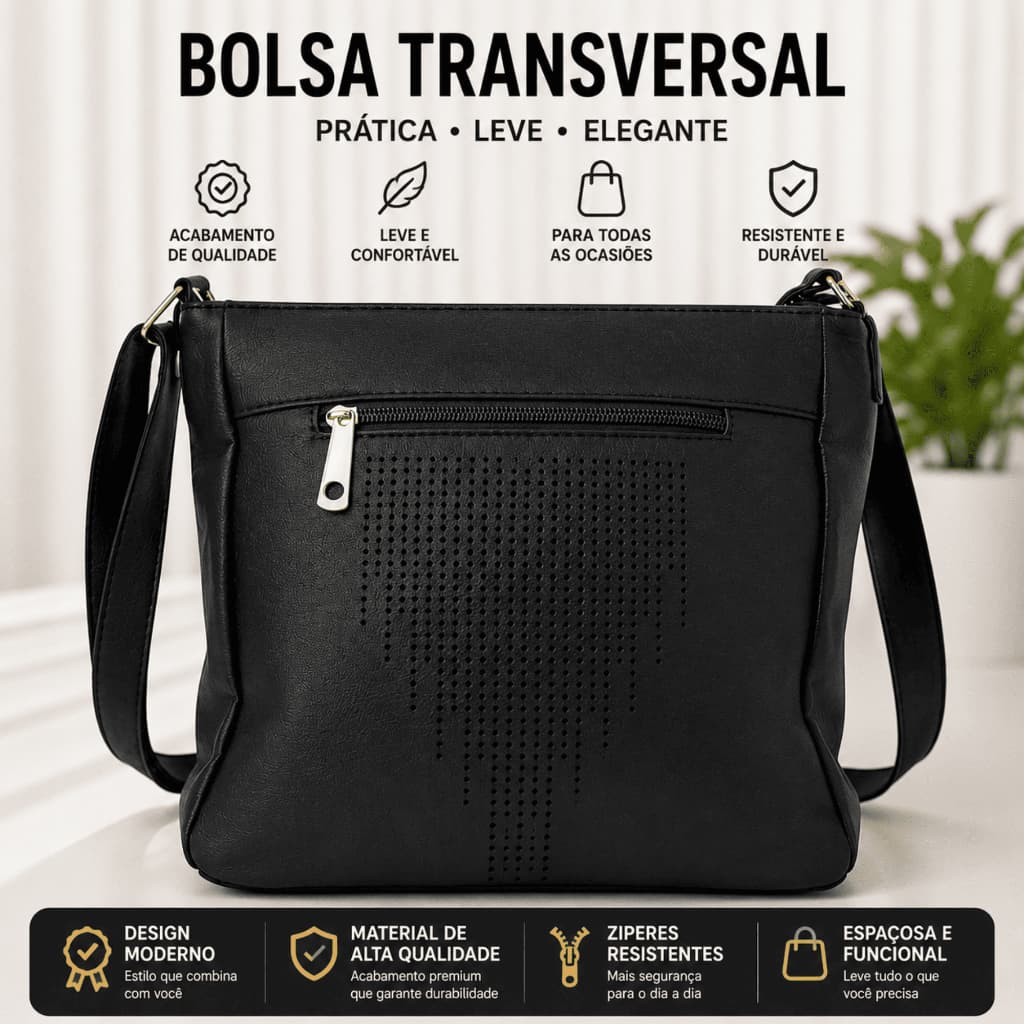 Bolsa Feminina de Ombro com Alça Transversal com Regulagem de Tamanho