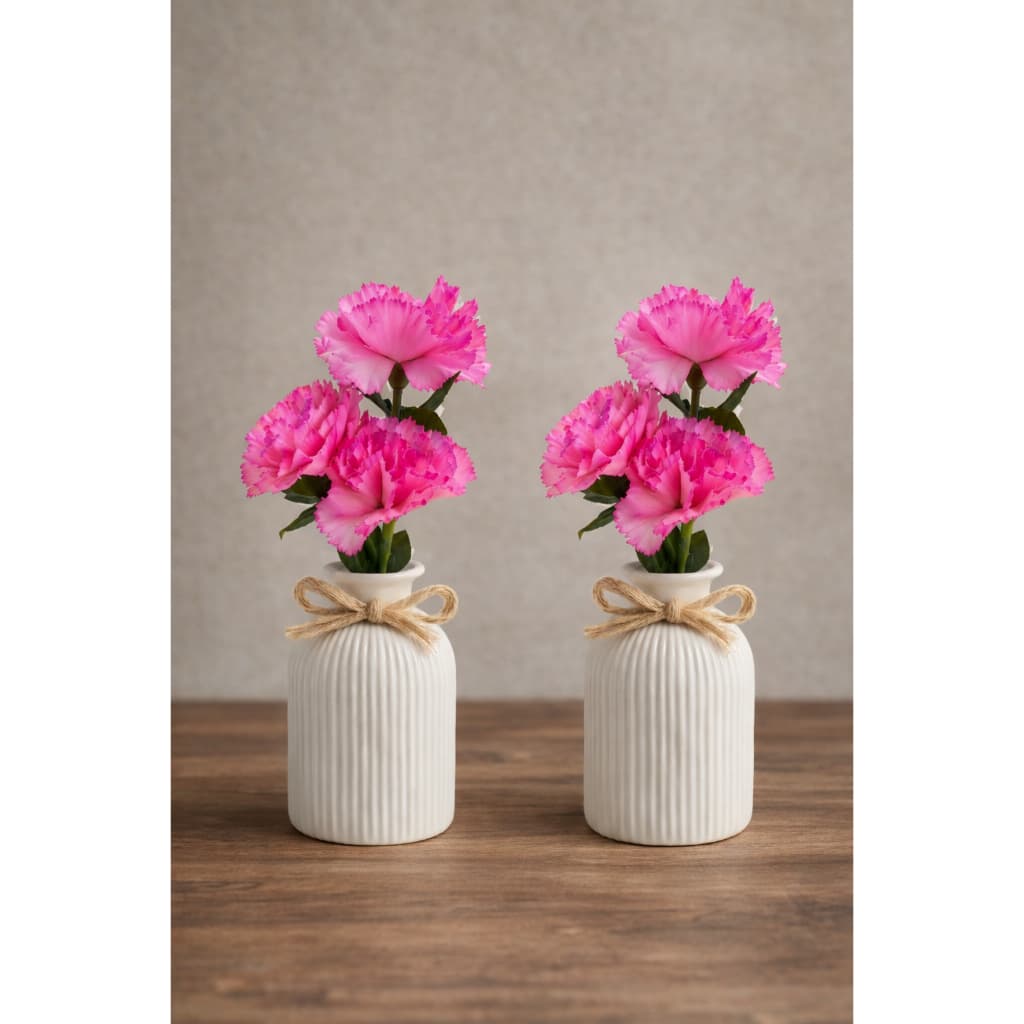 Kit com 2 Vasos de Gesso com Cravos Artificiais Elegância