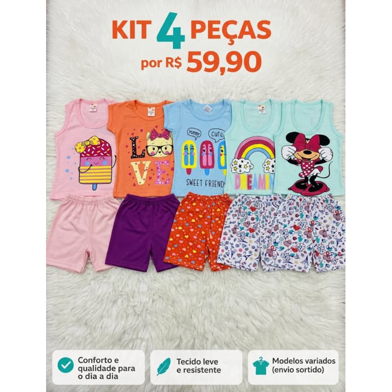 kit 4 Peças - Conjunto menina infantil - Para o dia a dia - super confortável e lindo