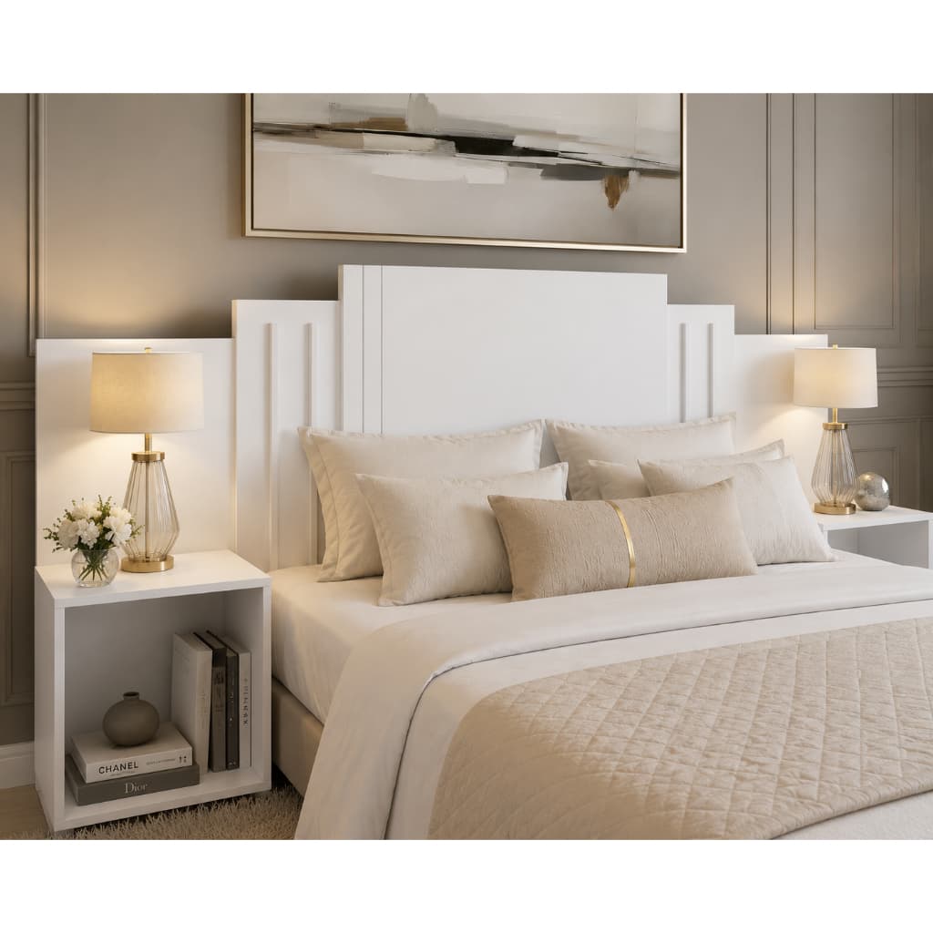 Cabeceira Box Casal com 2 Mesas de Cabeceira 100% MDF Montagem Versátil Moderna Funcional