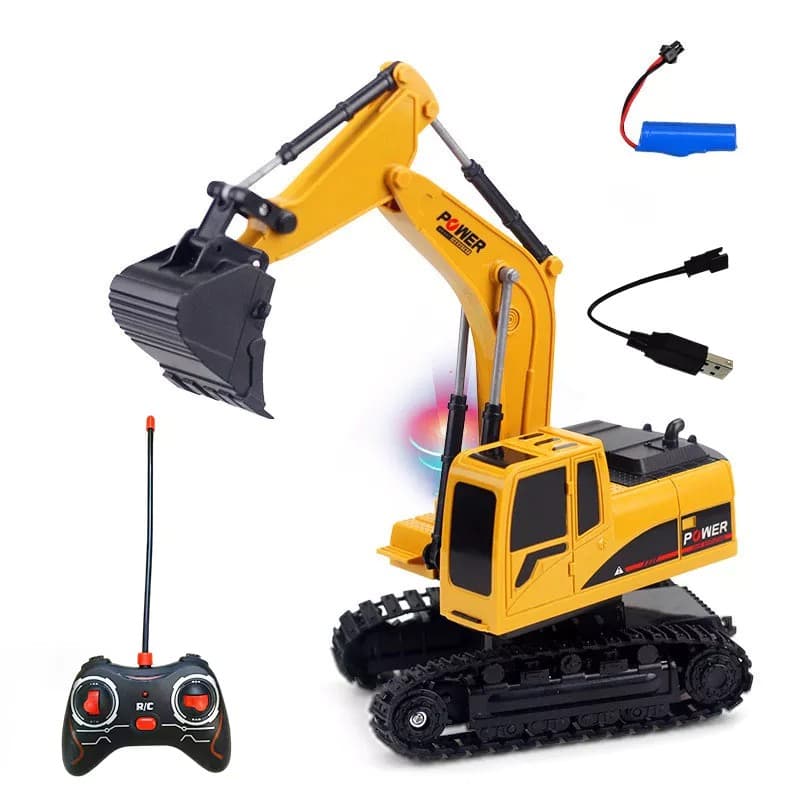 Brinquedo Mini Escavadeira Controle Remoto Recarregável Luz Gira 360°