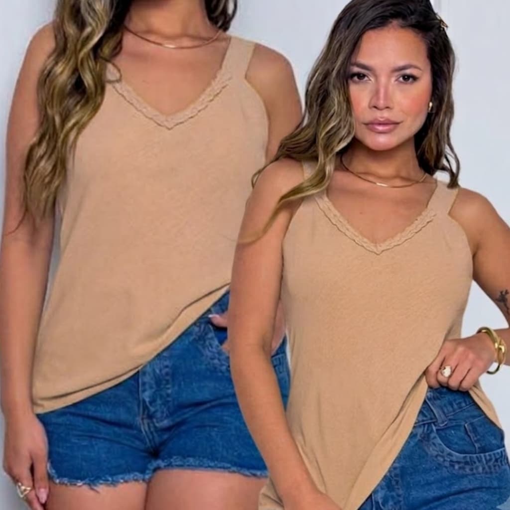Blusa Regata Feminina Gola V Duna | Regata Básica Elegante | Blusa Feminina Casual Confortável