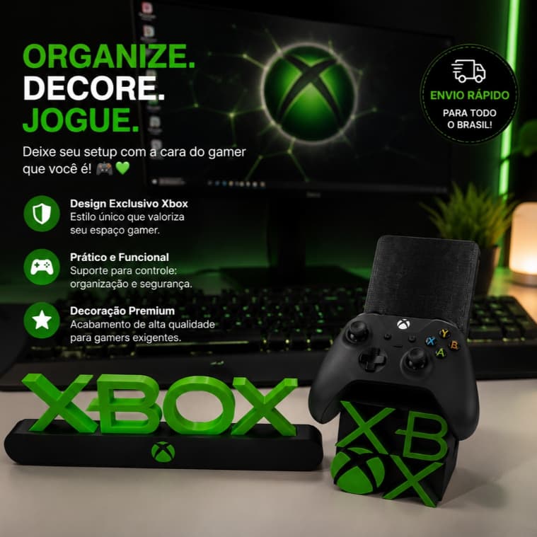 Suporte para Controle Xbox  + Letreiro Decorativo xbox series X/S, one decoração gamer para setup premium