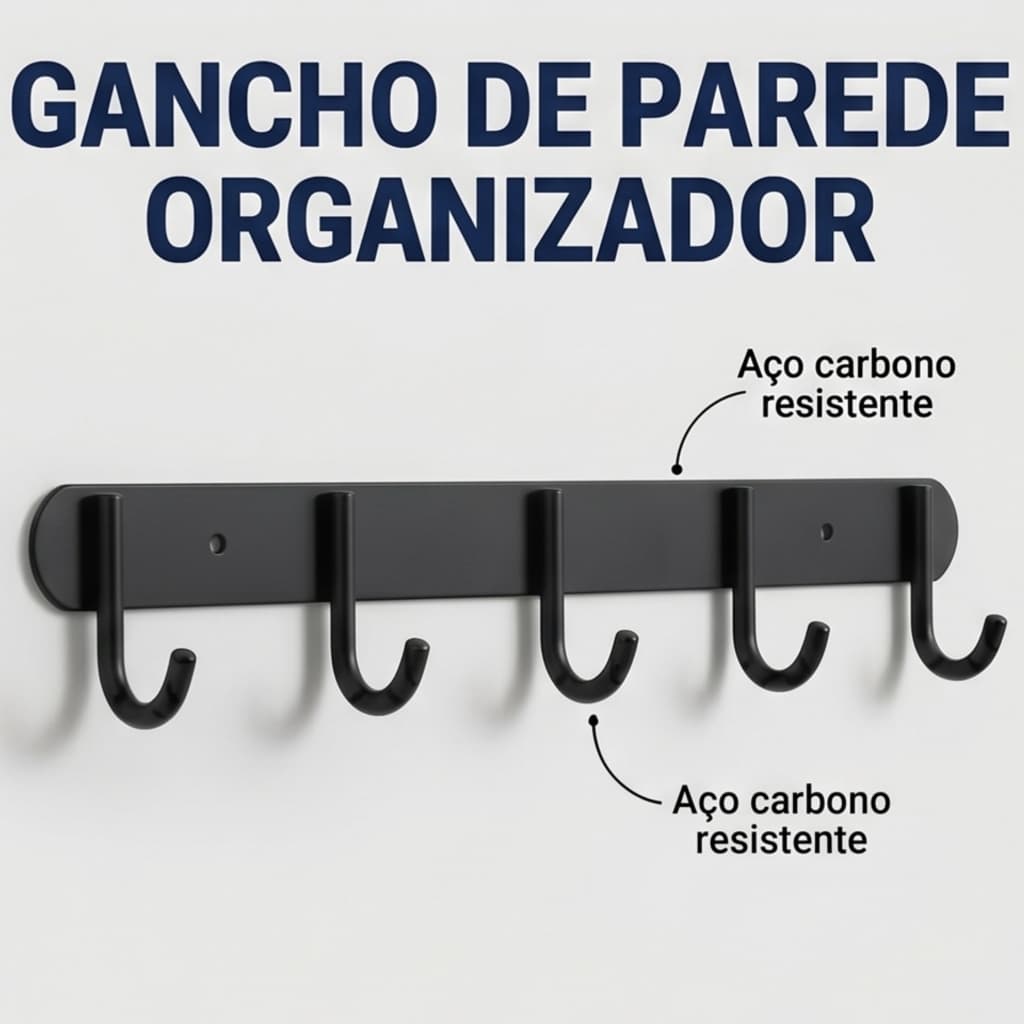 Suporte Cabide Para Porta Com 5 Ganchos 7,5 x 23 x 40cm Multiuso Organizador Utensilio De Casa