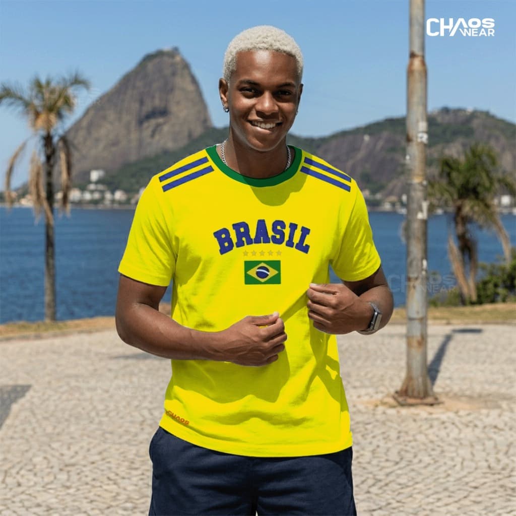 Camisa Masculina Algodão Brasil Copa Seleção l Camiseta Estampada Streetwear Premium