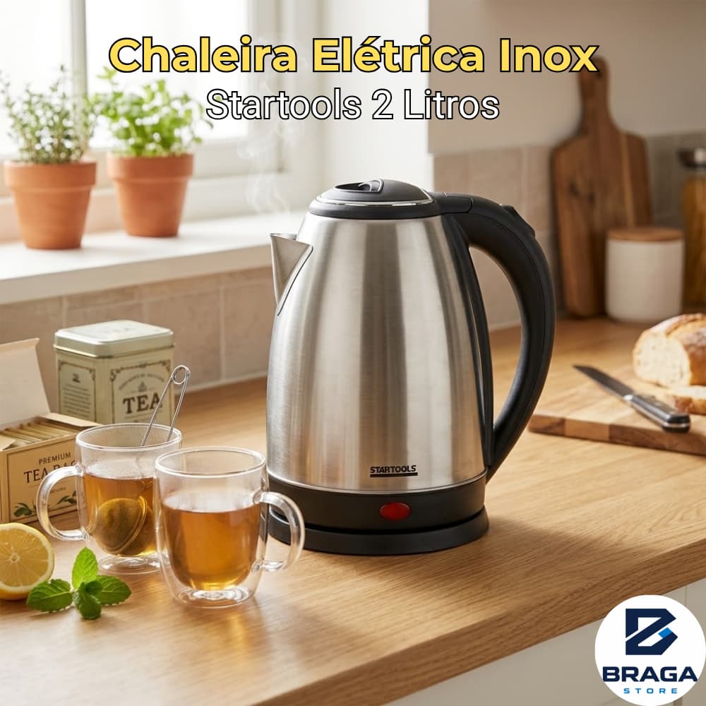 Chaleira Elétrica Inox 2 Litros Startools 127V Desligamento Automático Para Café Chá Chimarrão Sopa