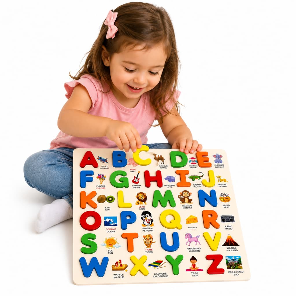 Brinquedo Educativo Infantil Alfabeto Animais Em Madeira