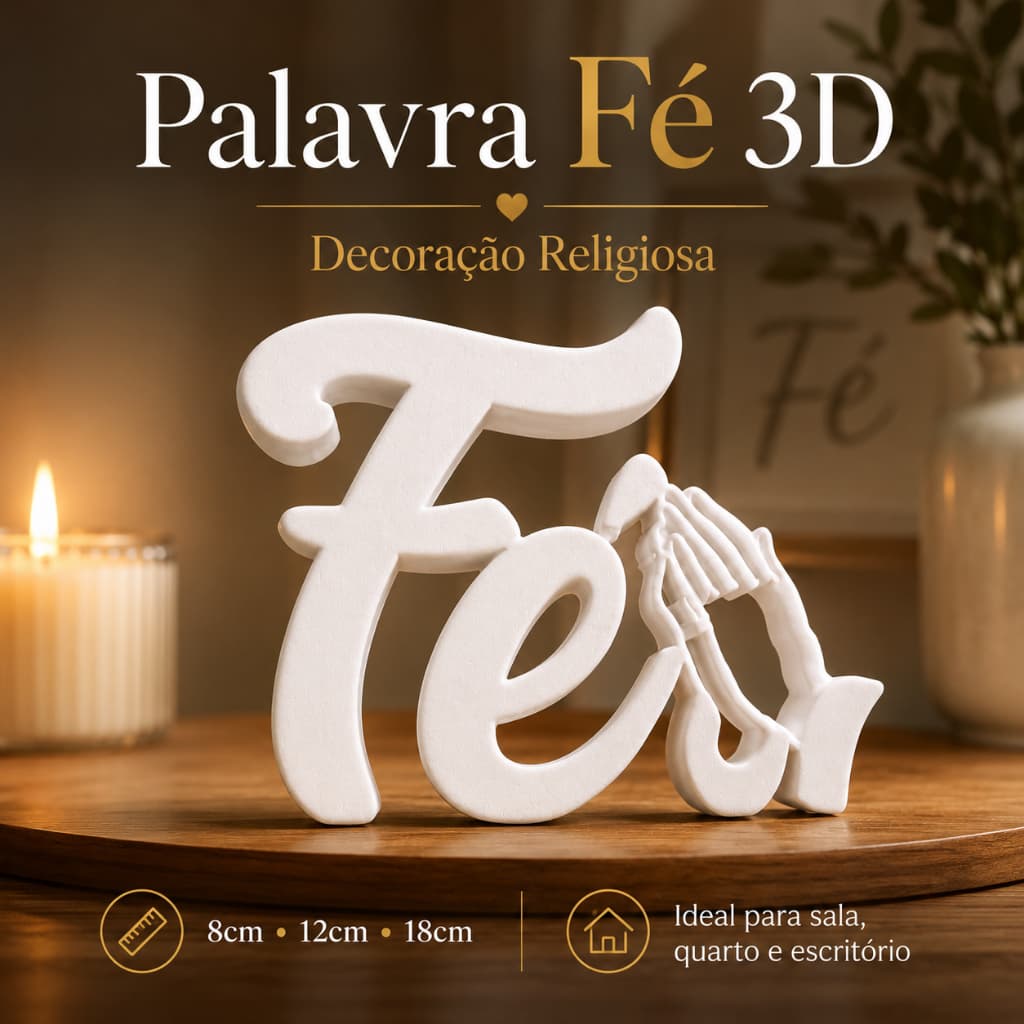 Letreiro Decorativo Palavra Fé Sala 8cm 12cm 18cm - Decoração Quarto Coisas Casa