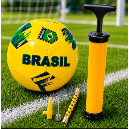 Bola do Brasil Futebol Seleção Brasileira Nº 5 Amarela + Bomba Copa do Mundo Treino Campo Jogo