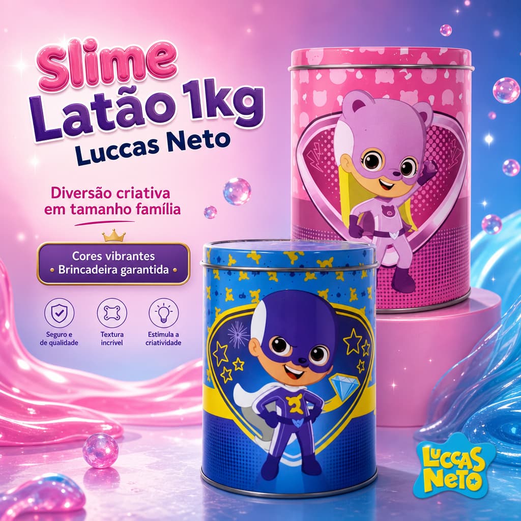 Latão 1Kg Slime Os Aventureiros Luccas Neto Geleia Gelástica - azul e rosa - Toys lab