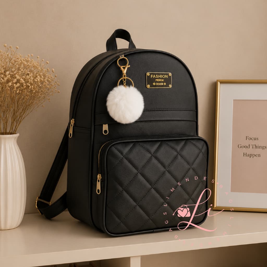 Mochila Universitária Grande Moderna Com Alças Reguláveis Com Pompom