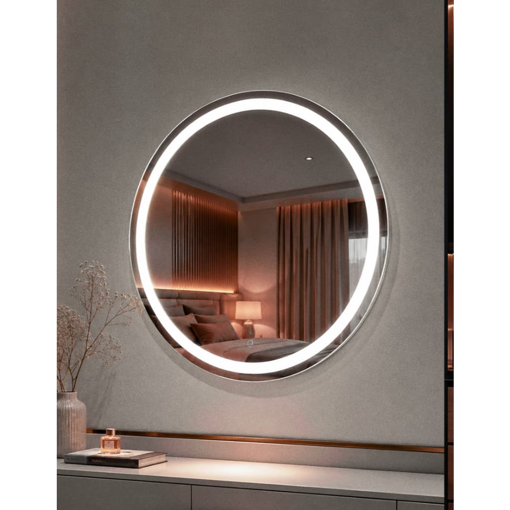 Espelho LED 3 Cores Redondo 50x50cm com Touch  Bivolt Jateado Banheiro Quarto