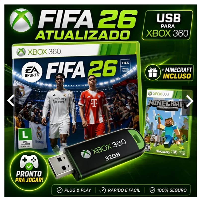 Ea Fc 26 FIFA 2026 PARA XBOX 360 DUBLADO PT PATH MOD 17 QUALQUER VERSÃO DO XBOX 360