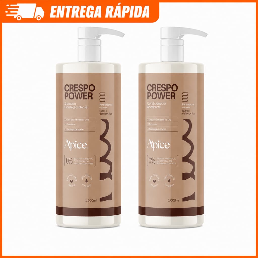 Kit Shampoo e Condicionador 1L Crespo Power Força e Brilho para Cabelos Crespos Apice Apse