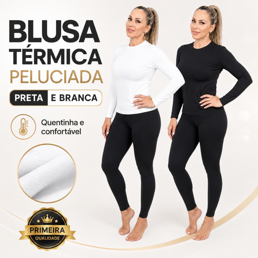 Kit 2 Blusa Térmica Segunda Pele Feminina Manda Longa Peluciada Suplex Confortável Inverno