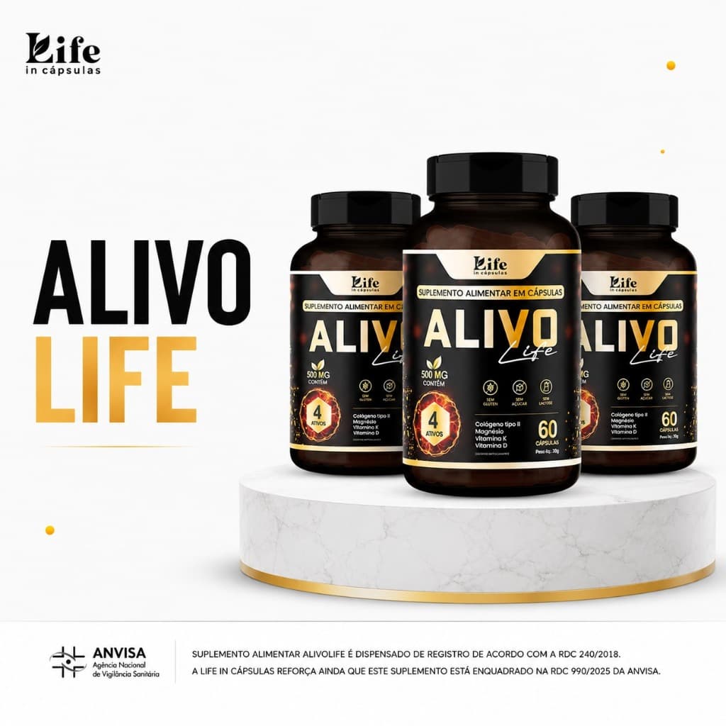 3 Un de Alivo Life - 180 Cápsulas  - Envio Imediato - Magnésio Colágeno Vitaminas K e D