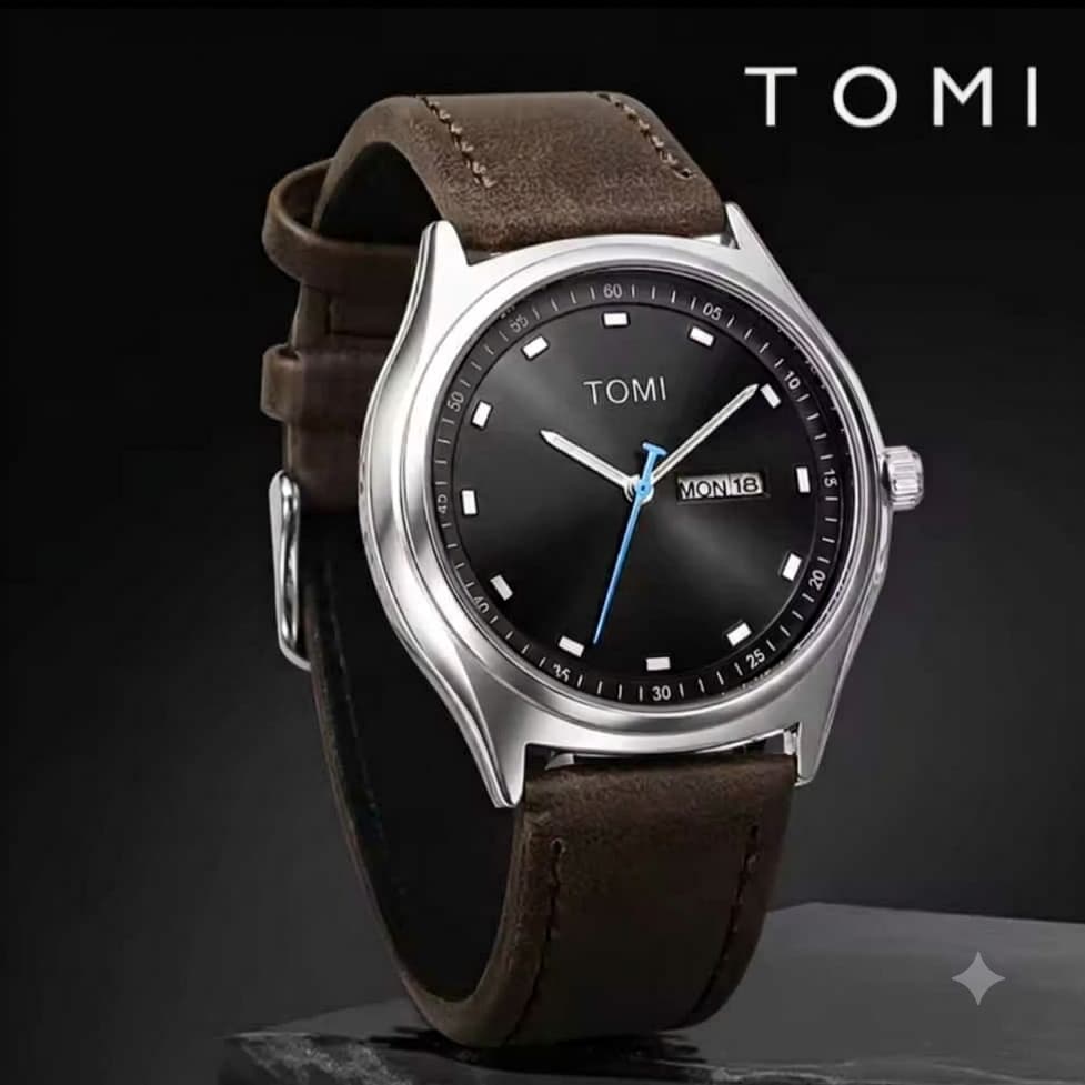 Relógio Masculino Tomi Social Couro Pulseira Marrom Elegante Caixa