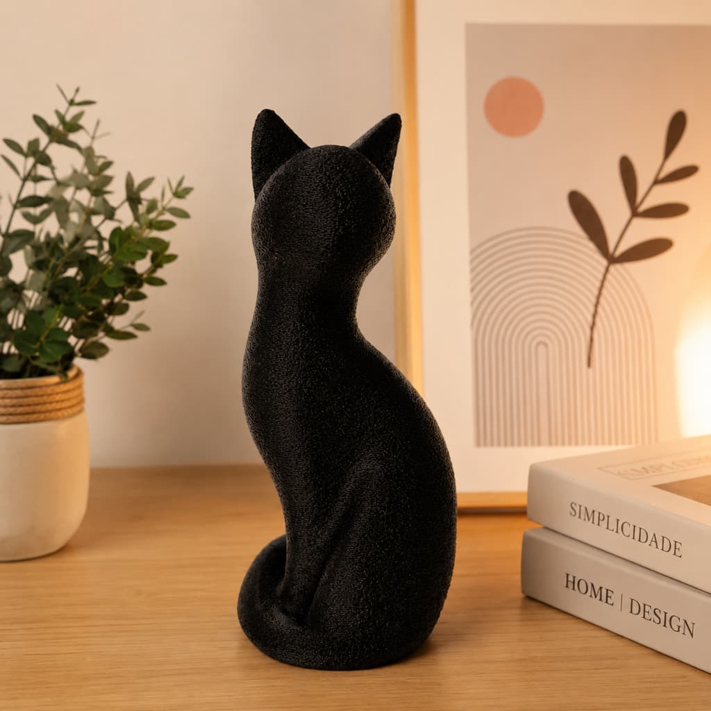 Estátua Gato Decorativo Minimalista Escultura Moderna Enfeite Sala Quarto Escritório Impressão 3D