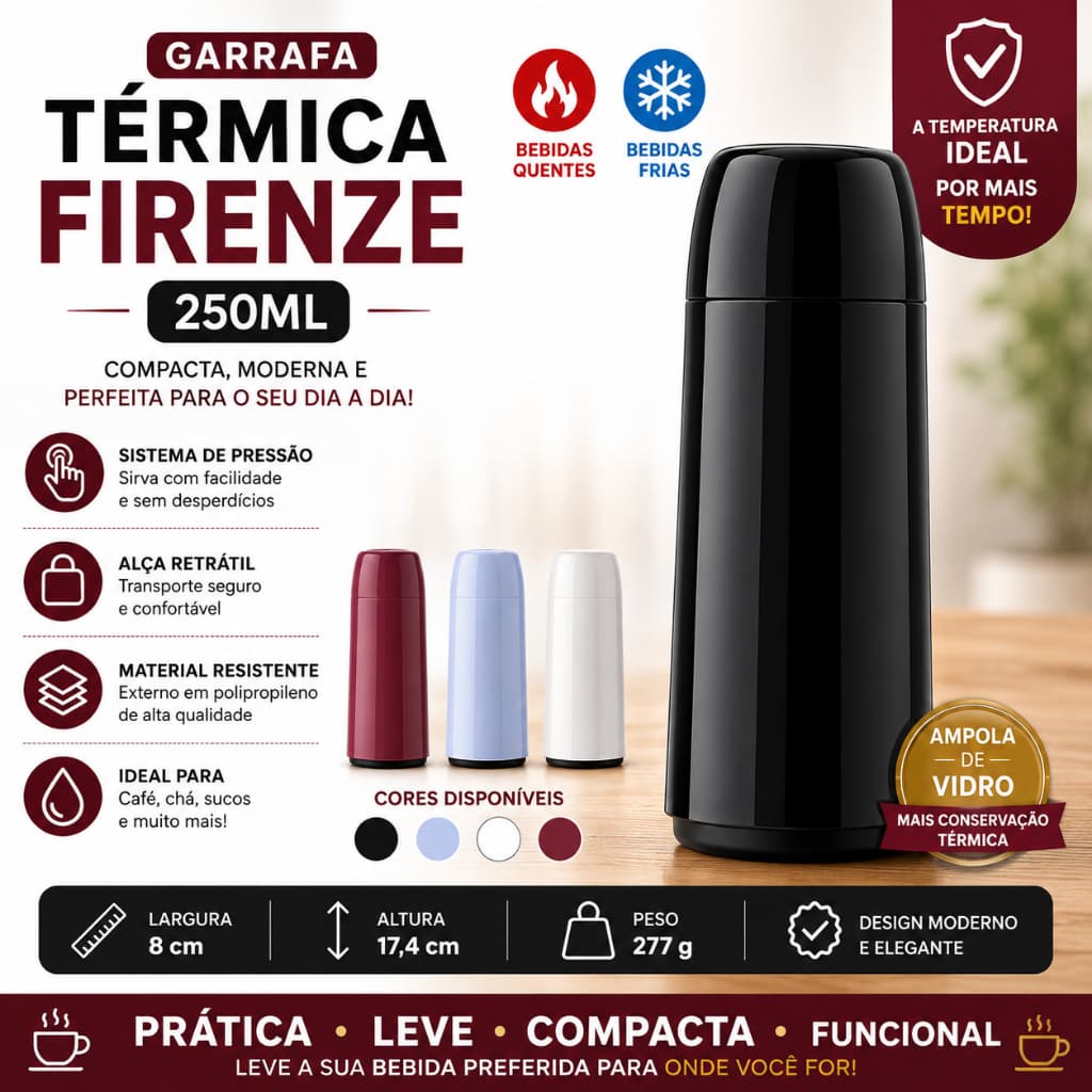 Mini Garrafa Termica Café Invicta Firenze Rosqueavel Café Leite Chá Diversas Cores Super Resistente