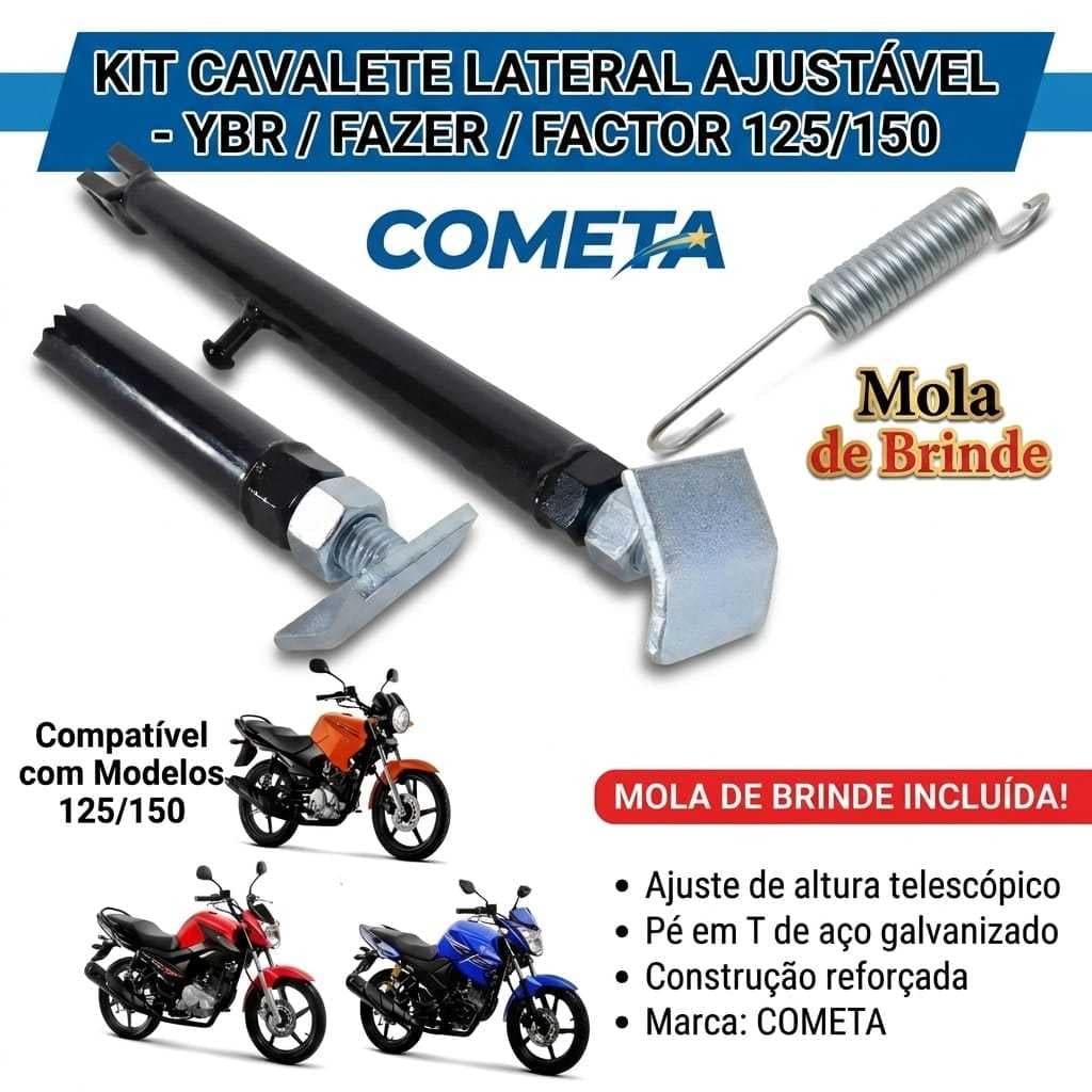 Cavalete Lateral Regulável Cometa C/ Mola Titan Fan Start 160 150 125  Ybr Factor Fazer 150 125