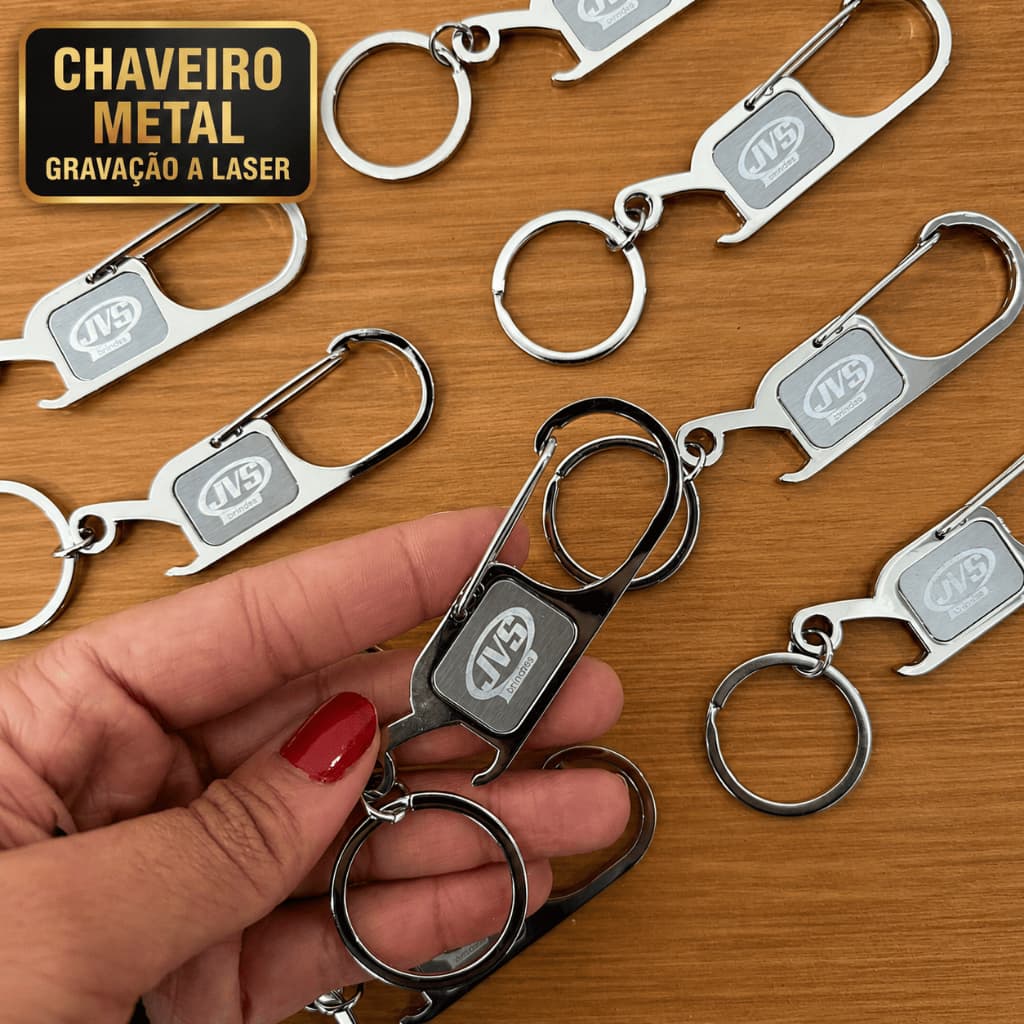 CHAVEIRO METAL MOSQUETÃO ABRIDOR DE GARRAFAS PERSONALIZADO GRAVAÇÃO A LASER NOME LOGO BRINDE MIMO PRESENTE PERSONALIZADO