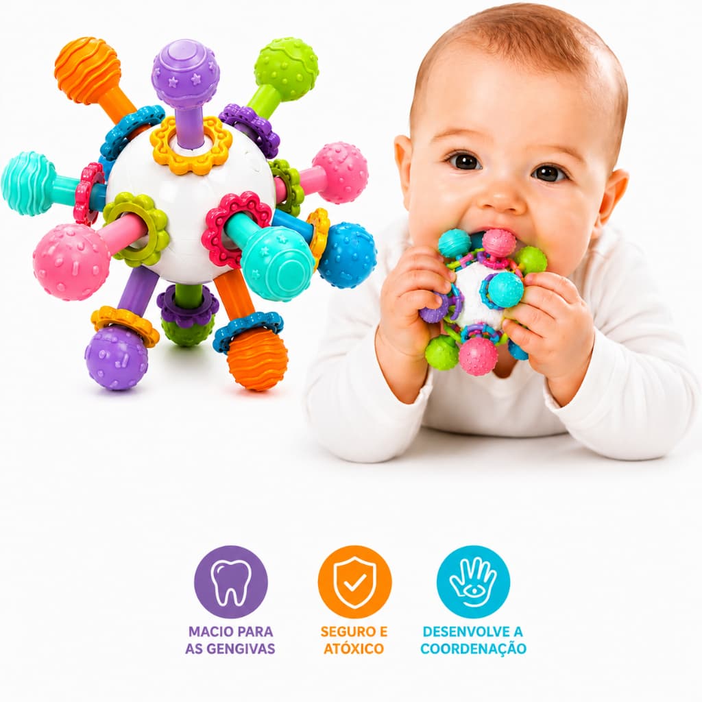 Chocalho Mordedor Bebê Massageador Bola Brinquedo Massageador 100% Livre de BPA