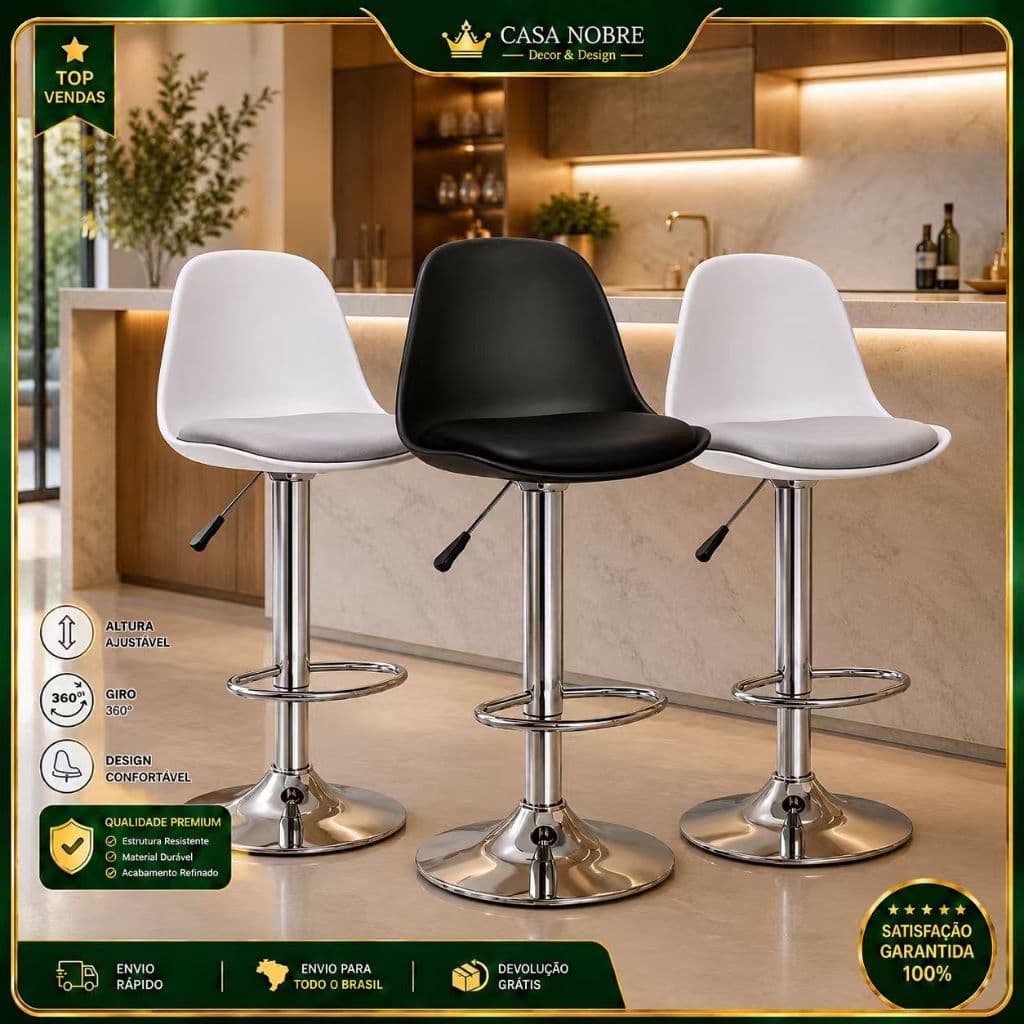 Conjunto De Bancos Altos Giratórios Com Capa, Bancos De Bar Com Base Giratória Cromada