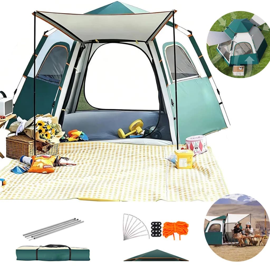 Barraca Tenda Acampamento Grande Hexagonal 5-8 Pessoas Forte Espaço Resistente amplo espaço